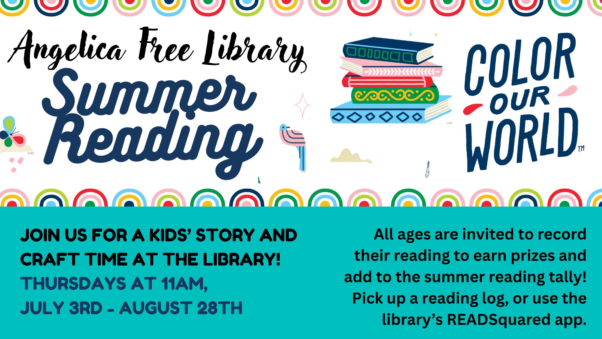 Story Hour Thursdays at 1100am Angelica Free Library Banner image with the following text: